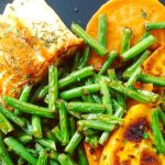 Salmon with sweet potatoes and beans